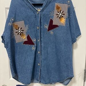 Authentic vintage 1990s COLOV denim button-up shirt, made in the USA.